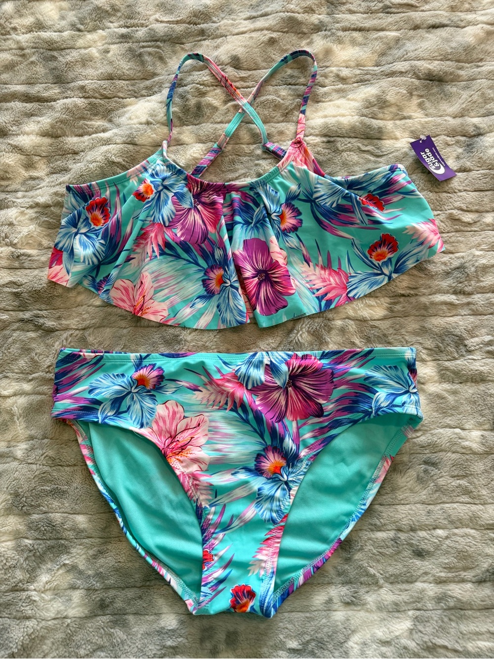 Sugar & Jade Floral Ruffle Two-Piece Girls Swim Set XXL 20/22 NWT